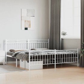 Metal bed frame with headboard and white footboard 180x200 cm by , Beds and slatted bases - Ref: Foro24-373762, Price: 117,99...