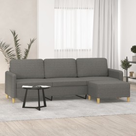 Sofá de 3 plazas con taburete de tela gris oscuro 210 cm de , Sofás - Ref: Foro24-3153604, Precio: 336,92 €, Descuento: %