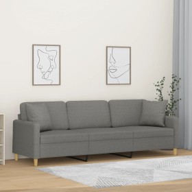 Sofá 3 plazas con almohadas y cojines tela gris oscuro 210 cm de , Sofás - Ref: Foro24-3153154, Precio: 282,99 €, Descuento: %