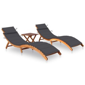 Sun loungers 2 units with table and cushions in solid acacia wood by , Loungers - Ref: Foro24-3077376, Price: 352,67 €, Disco...