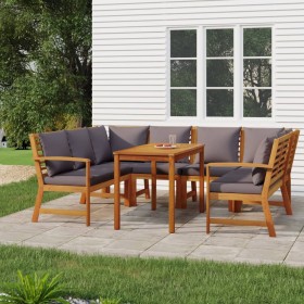 Garden dining set with 7 solid acacia wood pieces and cushions. by , Garden sets - Ref: Foro24-3154975, Price: 791,76 €, Disc...