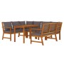 Garden dining set with 7 solid acacia wood pieces and cushions. by , Garden sets - Ref: Foro24-3154975, Price: 791,76 €, Disc...