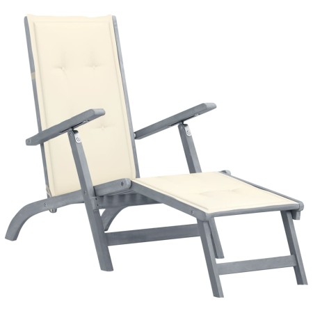 Garden lounger with footrest and cushion in solid acacia wood by , Loungers - Ref: Foro24-3064031, Price: 210,44 €, Discount: %