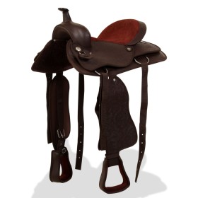 Western saddle, bridle and real leather breastplate 17" brown by vidaXL, Frames - Ref: Foro24-91349, Price: 209,22 €, Discoun...