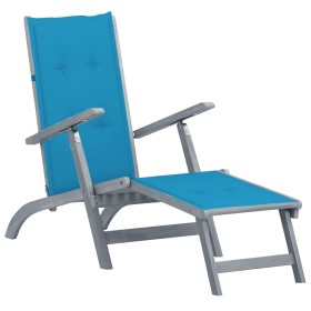 Garden lounger with footrest and cushion in solid acacia wood by , Loungers - Ref: Foro24-3064033, Price: 209,99 €, Discount: %