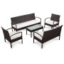 Set muebles de jardín 5 piezas y cojines ratán sintético marrón de vidaXL, Conjuntos de jardín - Ref: Foro24-44184, Precio: 3...