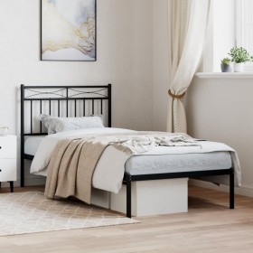 Bed frame with black metal headboard 90x190 cm by , Beds and slatted bases - Ref: Foro24-373683, Price: 64,99 €, Discount: %