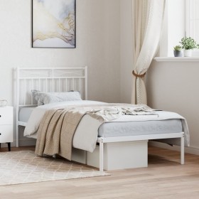 Estructura de cama de metal con cabecero blanco 90x200 cm de , Camas y somieres - Ref: Foro24-373733, Precio: 60,77 €, Descue...