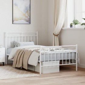 White metal bed frame with headboard and footboard 100x190 cm by , Beds and slatted bases - Ref: Foro24-373752, Price: 70,91 ...