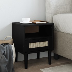 Mesita noche SENJA aspecto ratán madera pino negro 40x35x48 cm de , Mesitas de noche - Ref: Foro24-358012, Precio: 42,77 €, D...