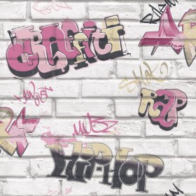 Rosa und weiße Graffiti-Tapete von Urban Friends & Coffee von , Bemaltes Papier - Ref: Foro24-425289, Preis: 23,99 €, Rabatt: %