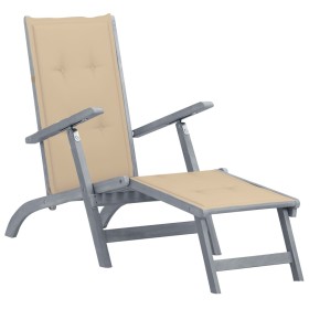 Garden lounger with footrest and cushion in solid acacia wood by , Loungers - Ref: Foro24-3064032, Price: 220,99 €, Discount: %