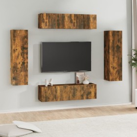 TV furniture set 6 pieces smoked oak plywood by , TV Furniture - Ref: Foro24-3120245, Price: 208,99 €, Discount: %