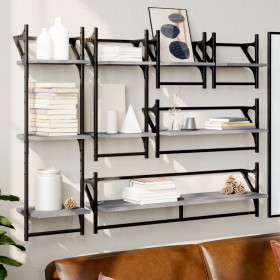 Wall shelves with bars 6 pieces Sonoma gray engineered wood by , Shelves and shelves - Ref: Foro24-836271, Price: 67,35 €, Di...