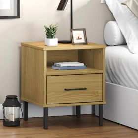 OSLO brown pine solid wood metal legs bedside table by vidaXL, Nightstands - Ref: Foro24-350970, Price: 59,56 €, Discount: %