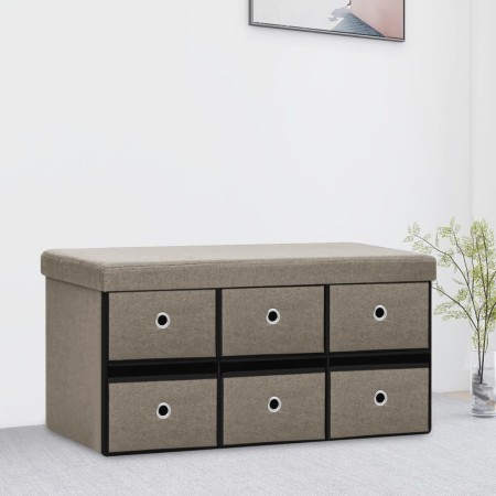 Folding storage bench in synthetic taupe linen 76x38x38 cm by , Benches for halls and storage - Ref: Foro24-338817, Price: 60...