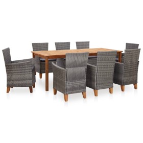 Set de comedor 9 pzas ratán sintético madera maciza acacia gris de , Conjuntos de jardín - Ref: Foro24-46002, Precio: 670,99 ...