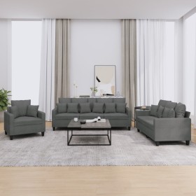 3-piece dark gray fabric sofa set with cushions by , Sofas - Ref: Foro24-3201633, Price: 675,89 €, Discount: %