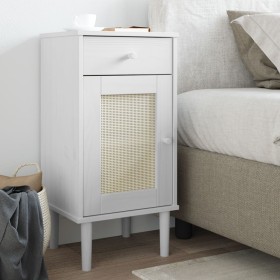 SENJA bedside table in white pine wood rattan look 40x35x80 cm by , Nightstands - Ref: Foro24-358017, Price: 59,98 €, Discoun...