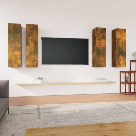 TV furniture 4 pcs smoked plywood 30.5x30x110cm by , TV Furniture - Ref: Foro24-3120332, Price: 160,99 €, Discount: %