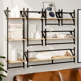 Wall shelves with bars 6 pcs engineered wood Sonoma oak by , Shelves and shelves - Ref: Foro24-836269, Price: 64,23 €, Discou...