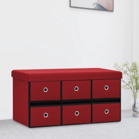 Banco almacenaje plegable lino sintético rojo tinto 76x38x38 cm de , Bancos para recibidores y almacenamiento - Ref: Foro24-3...