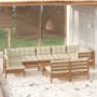 Garden furniture 10 pieces and cushions honey brown pine wood by , Garden sets - Ref: Foro24-3096487, Price: 915,23 €, Discou...