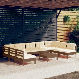 Garden furniture 10 pieces and cushions honey brown pine wood by , Garden sets - Ref: Foro24-3097184, Price: 1,00 €, Discount: %