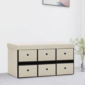 Cream synthetic linen folding storage bench 76x38x38 cm by , Benches for halls and storage - Ref: Foro24-338812, Price: 57,21...