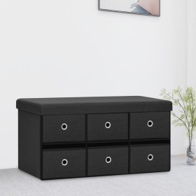 Folding storage bench in black synthetic linen 76x38x38 cm by , Benches for halls and storage - Ref: Foro24-338811, Price: 70...