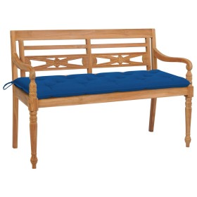 Banco Batavia madera maciza de teca con cojín azul 150 cm de , Bancos de jardín - Ref: Foro24-3062206, Precio: 288,99 €, Desc...