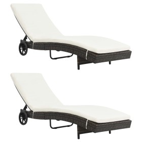 Loungers with wheels and cushions 2 units brown synthetic rattan by , Loungers - Ref: Foro24-3078464, Price: 400,23 €, Discou...