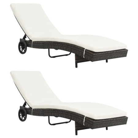 Loungers with wheels and cushions 2 units brown synthetic rattan by , Loungers - Ref: Foro24-3078464, Price: 398,51 €, Discou...