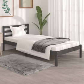 Estructura de cama madera maciza de pino gris 90x190 cm de , Camas y somieres - Ref: Foro24-810397, Precio: 90,64 €, Descuent...