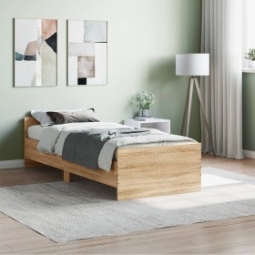 Estructura de cama madera de ingeniería Sonoma roble 75x190 cm de , Camas y somieres - Ref: Foro24-835948, Precio: 76,99 €, D...