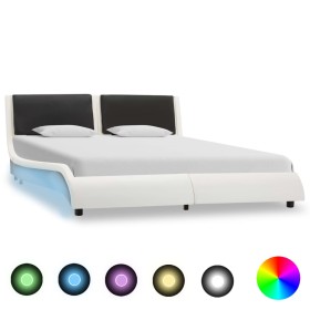 Estructura cama con LED cuero sintético blanco negro 140x200 cm de , Camas y somieres - Ref: Foro24-280374, Precio: 274,99 €,...