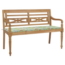 Banco Batavia madera maciza teca y cojín estampado hojas 150 cm de , Bancos de jardín - Ref: Foro24-3062193, Precio: 275,99 €...