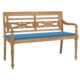 Batavia solid teak wood bench with blue cushion 150 cm by , garden benches - Ref: Foro24-3062185, Price: 281,99 €, Discount: %