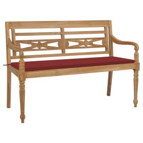 Banco Batavia madera maciza de teca con cojín rojo 150 cm de , Bancos de jardín - Ref: Foro24-3062187, Precio: 281,99 €, Desc...