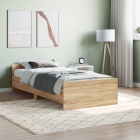 Sonoma oak engineered wood bed frame 90x200 cm by , Beds and slatted bases - Ref: Foro24-835927, Price: 110,99 €, Discount: %