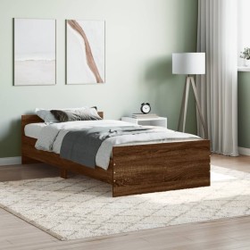 Brown oak engineered wood bed frame 90x200 cm by , Beds and slatted bases - Ref: Foro24-835931, Price: 99,99 €, Discount: %