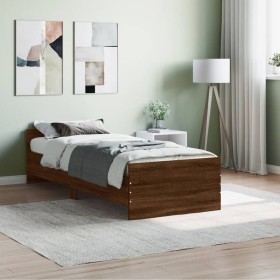 Oak brown engineered wood bed frame 75x190 cm by , Beds and slatted bases - Ref: Foro24-835952, Price: 93,63 €, Discount: %