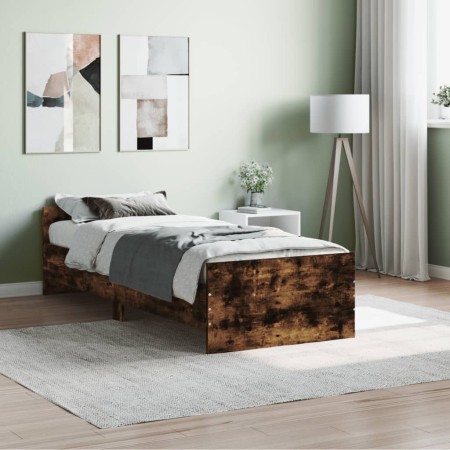 Estructura de cama madera de ingeniería roble ahumado 75x190 cm de , Camas y somieres - Ref: Foro24-835950, Precio: 83,84 €, ...