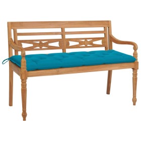 Banco Batavia madera maciza de teca con cojín azul claro 150 cm de , Bancos de jardín - Ref: Foro24-3062200, Precio: 277,99 €...