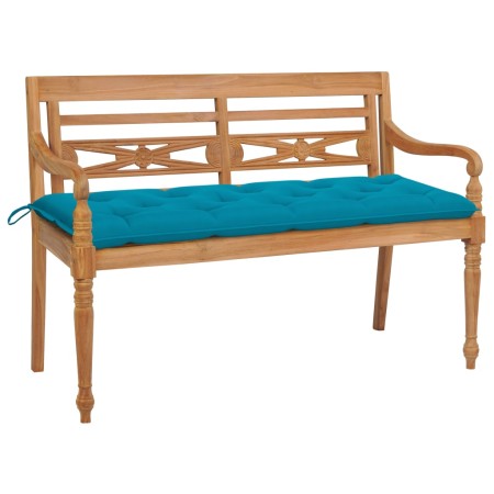 Batavia solid teak wood bench with light blue cushion 150 cm by , garden benches - Ref: Foro24-3062200, Price: 277,99 €, Disc...