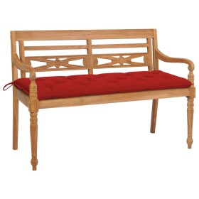 Batavia solid teak wood bench with red cushion 150 cm by , garden benches - Ref: Foro24-3062202, Price: 288,99 €, Discount: %