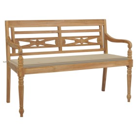 Banco Batavia madera maciza de teca con cojín beige 150 cm de , Bancos de jardín - Ref: Foro24-3062184, Precio: 282,99 €, Des...