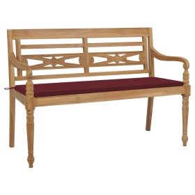 Batavia solid teak wood bench with wine-colored cushion 150 cm by , garden benches - Ref: Foro24-3062190, Price: 289,99 €, Di...