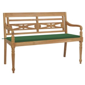 Banco Batavia madera maciza de teca con cojín verde 150 cm de , Bancos de jardín - Ref: Foro24-3062186, Precio: 275,99 €, Des...