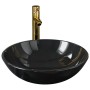 Sink and faucet with black tempered glass push-button stopper by , Sinks - Ref: Foro24-3098451, Price: 98,78 €, Discount: %